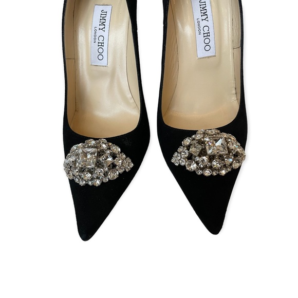 Jimmy Choo 100 Embellished Suede Pump Black - Picture 8 of 8